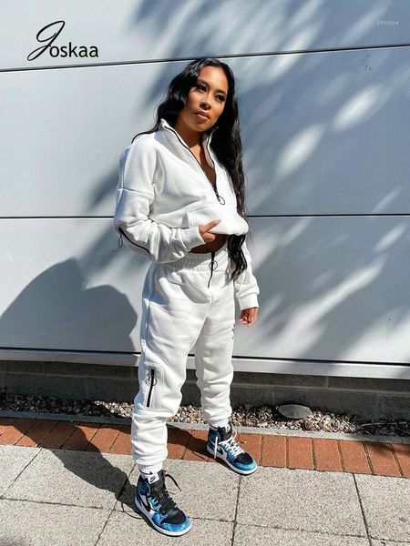 

joskaa plus size clothing 2 piece set hooded zipper pocket long sleeve solid stacked sweatpants loungewear women jogger sets1, Gray