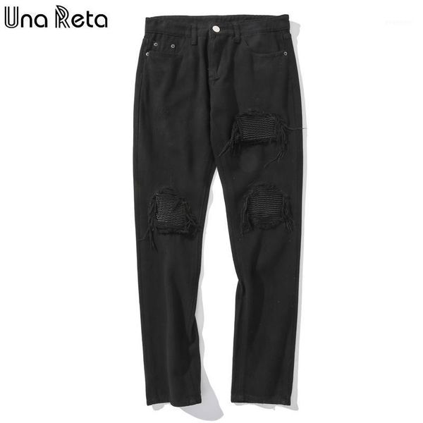 

una reta black skinny jeans new hip hop solid denim trousers streetwear holes straight mens pants jeans for men1, Blue