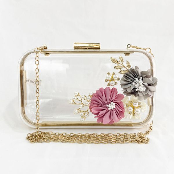 

new acrylic transparent bag flower dinner bags ladies party box small square crossbody luxury women handbags gift evening bag purse wedding