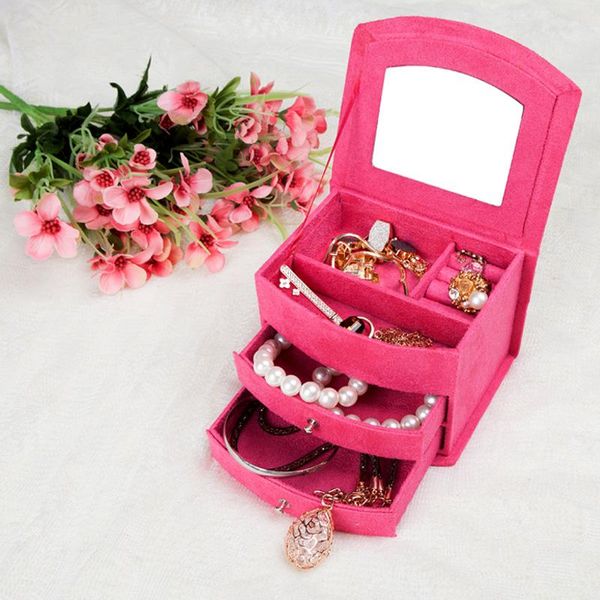 

promotions lovely 4 color jewelry box / cosmetic box organizer /casket /purple, rose-red, pink, red optional/women's gifts, Pink;blue