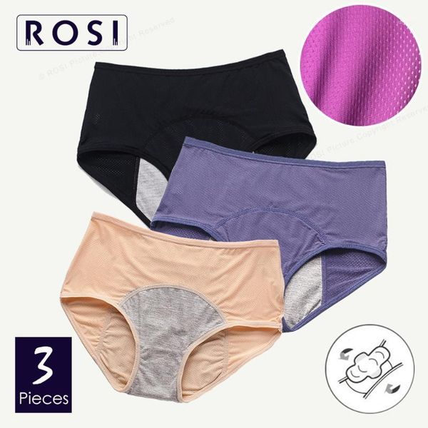

3pcs menstrual period panties women leakproof female underwear cotton mesh physiological briefs high waist plus size 4xl5xl rosi1, Black;pink