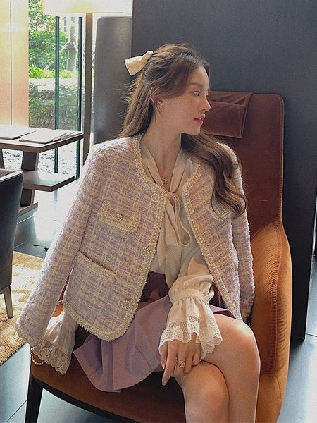 

8clfe net red tweed coat women's spring and autumn 2020 new style fragrance perfume fried street versatile french small lady's coa, White