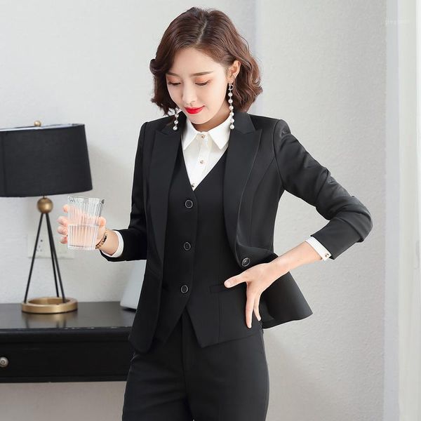 

s-5xl women's female formal suits pants jackets and vest ladies office work wear pants suits 3 piece sets complete office outfit1, White