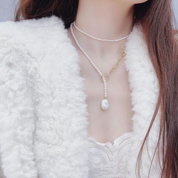 

natural freshwater pearl temperament long ot buckle metal autumn and winter design baroque pearl ladies necklace sweater chain, Silver