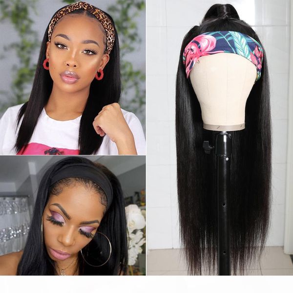 

brazilian human hair wigs virgin hair straight wig headband wig glueless wigs for black women full and thick end with headbands, Black;brown