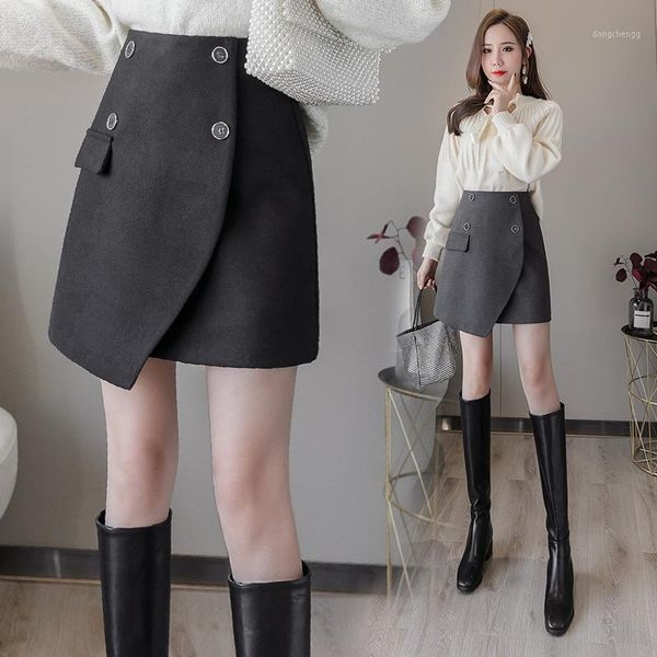 

women's 2019 new winter irregular one-step a-line short skirt woolen lower skirt pants high waist buttock1, Black