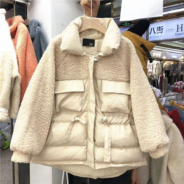 

hong kong flavor retro college style new korean autumn and winter lamb wool fight receiving waist coat short coat women1, Black