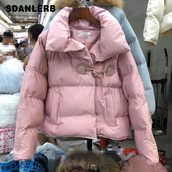 

2019 winter short bread coat women wear new korean lapel cotton padded female students small plus thick bread jacket parka1, Black