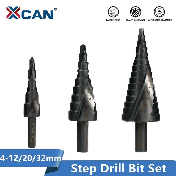 

xcan hss step drill bit set 4-12/20-32mm nirtird coated spiral groove wood metal hole cutter step cone drill bit1