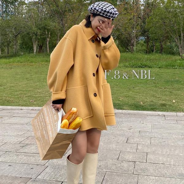 

wind double-sided cashmere coat female 2020 new winter coat long cloth wholesale web celebrity cultivate morality1, Black