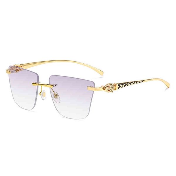

70% off clearance online new kajia metal leopard head men's frameless cut edge net red same sunglasses women's glasses, White;black