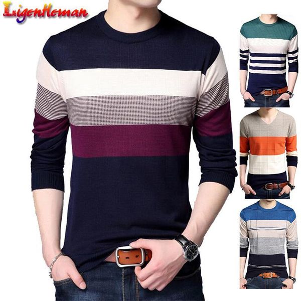 

spring autumn winter pullover men brand clothing jersey clothing knitwear sweater 2020 men casual striped pull slim fit1, White;black