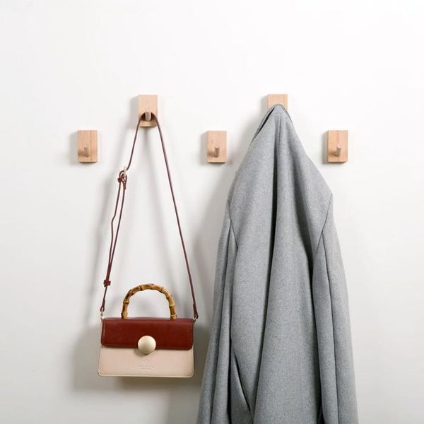 

hooks & rails 5pcs beech wood clothes coat hangers wooden wall decorative storage racks for keys bags hats home decoration accessories