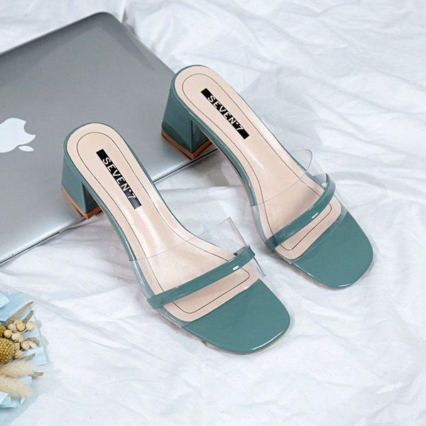 

slippers med female shoes heels luxury slides 2021 high designer soft pumps pu rome rubber fashion hoof casual, Black