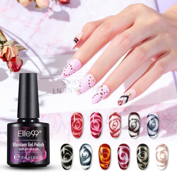 

nail gel elite99 10ml blossom polish drawing nails soak off uv led flower blooming effect paint art diy manicure, Red;pink