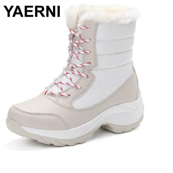 

yaerni 2020 women snow boots winter warm boots thick bottom platform waterproof ankle for women thick fur cotton shoes, Black