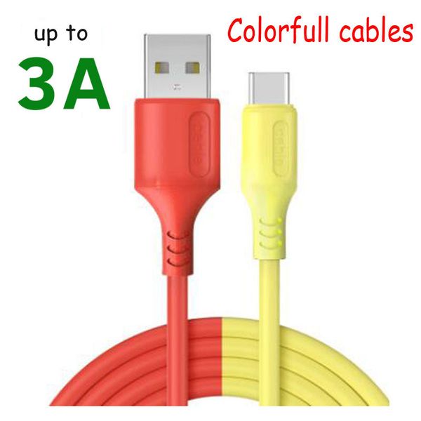 Cabão de dados USB de qualidade Soft Silicone 5V 3A Micro tipo C Cords para tablet Android Fast Charge S8 S9 NOTA 10 CORDO DE DADOS DE TOPELO MÓVEL