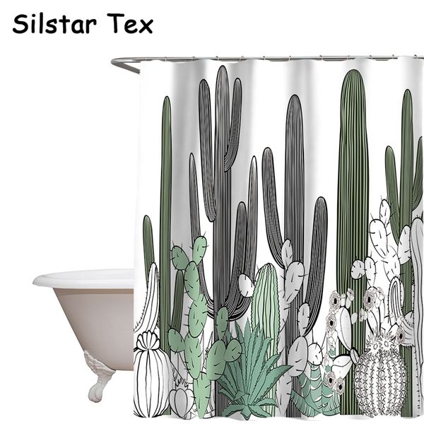 Silstar Tex Planta Listrada Cortina Verde Florescer Florescência Flores Chuveiro Cortinas para Adultos Crianças Banheiro T200711