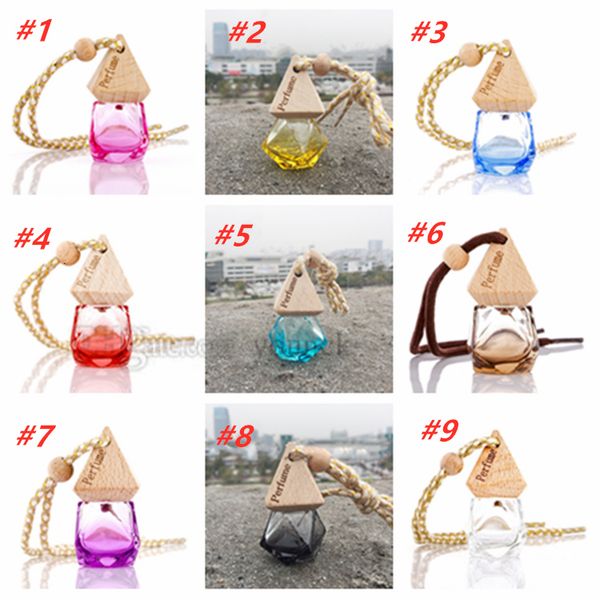 

perfume bottle with wood cap hanging rearview car ornament for essential oils diffuser refillable empty glass