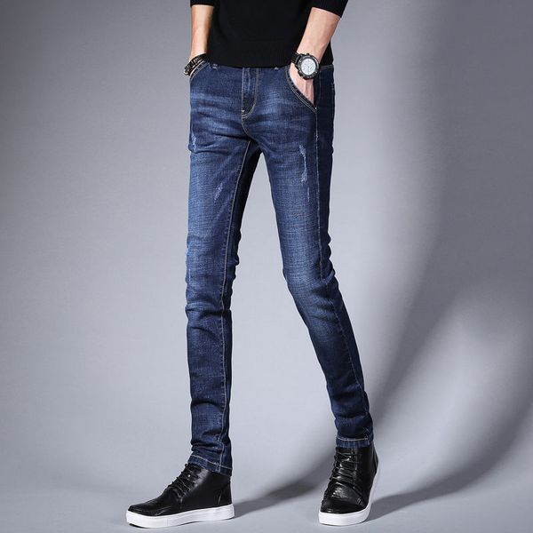 

interior view of autumn and winter men's slim jeans, Blue
