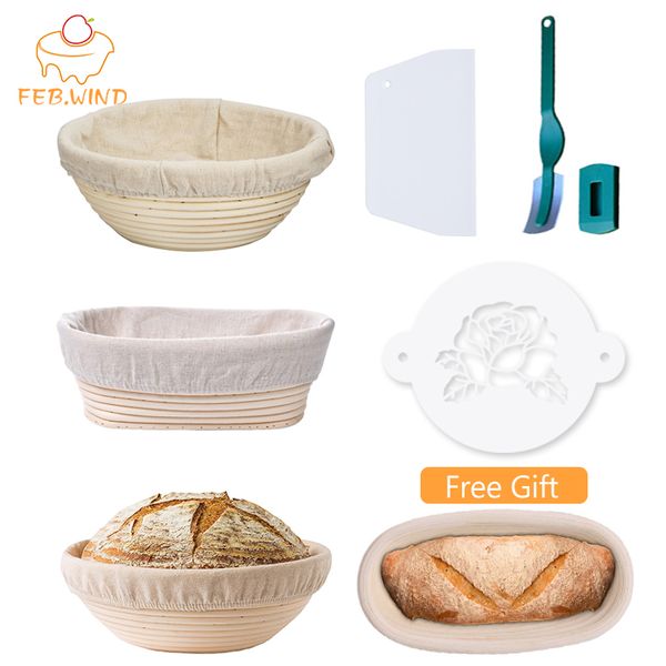 Handgefertigtes Rattan-Brot-Banneton-Korb-Set mit Liner, Brot-Gärkörbe, rund/ovaler Sauerteig-Gärkorb, Bäckerei-Café C003 201023