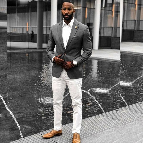

grey slim fit wedding jacket 2021 notched lapel one pieces men's balzer custom made suit separates, Black;gray