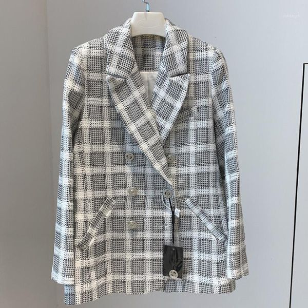 

brand fashion women high luxury spring autumn vintage loose british plaid suit blazer coat1, White;black