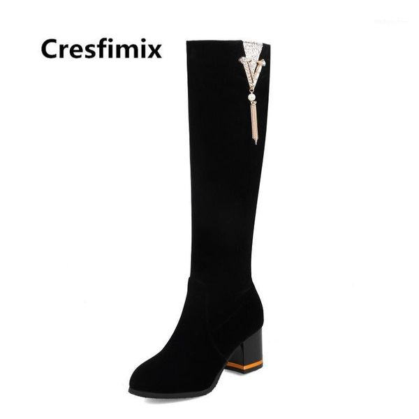 

boots cresfimix botas de mujer women cute flock autumn lady casual black red over knee long c32301