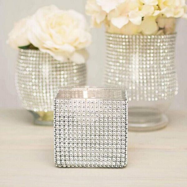 

decorative flowers & wreaths mesh trim bling diamond 1pcs 90cm*12cm ribbon silver rhinestone roll cake wedding decoration 6zhh194