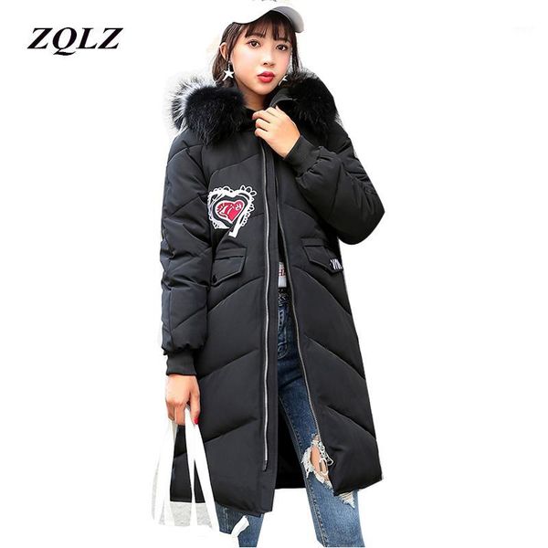 

women's down & parkas zqlz winter warm pedded jacket women casual black cotton coat female 2021 loose hooded faux fur thick ladies park
