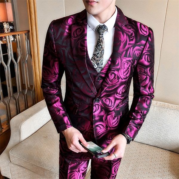 

(jacket +vest+pant ) rose pink smoking uomo grooms suit men business tuxedos slim fit club party prom suit abito uomo cerimonia 201106, White;black