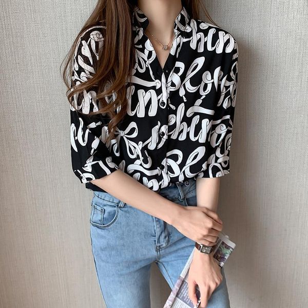 

2020 summer pink white shirt women modis print blouse female streetwear casual short sleeve women loose blouses oversized1