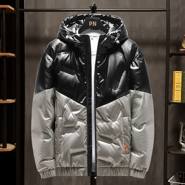 

men's 2020 winter new brand leather down jacket korean fashion casual loose, Black