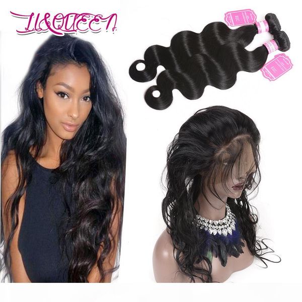 

human hair body wave 360 lace frontal with 2 bundles peruvian virgin hair bundles with lace frontals online, Black;brown