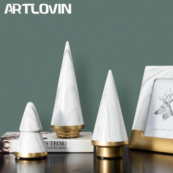 Nordic Einfachheit Design Weihnachtsbaum Minimalismus Figuren Keramik Weiß Marmor Farbe Dekoration Home Room Ornament Dekor Set T200710