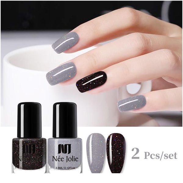 

2pcs nee jolie pink nail polish set glitter colorful long lasting nail art oily polish nail art diy design varnish de jllysi, Silver;gold