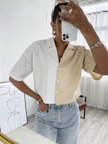 

drop shoulder graphic print blouse 54fl#, White