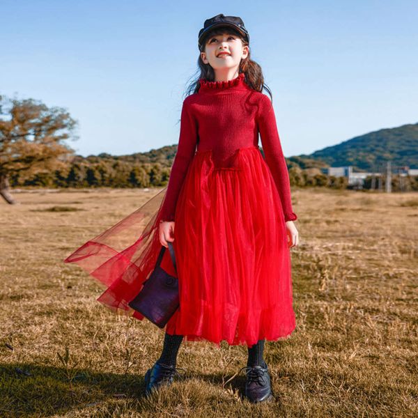 

korean clothing and 2020 children's autumn new winter girl's mh splicing drs long sve lace princs skirt avxrgq4nwrbh, Red;yellow