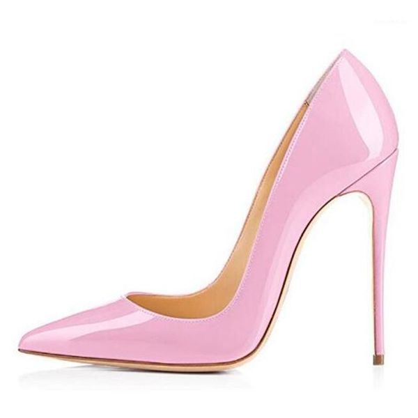 

dress shoes pumps women patent leather slip on 12cm thin high heels pointed toe office & career party wedding shallow pink1, Black