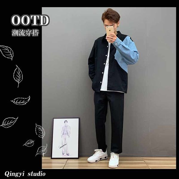 

suit autumn new men's coat korean students ins trend fashion casual long sleeve shirt