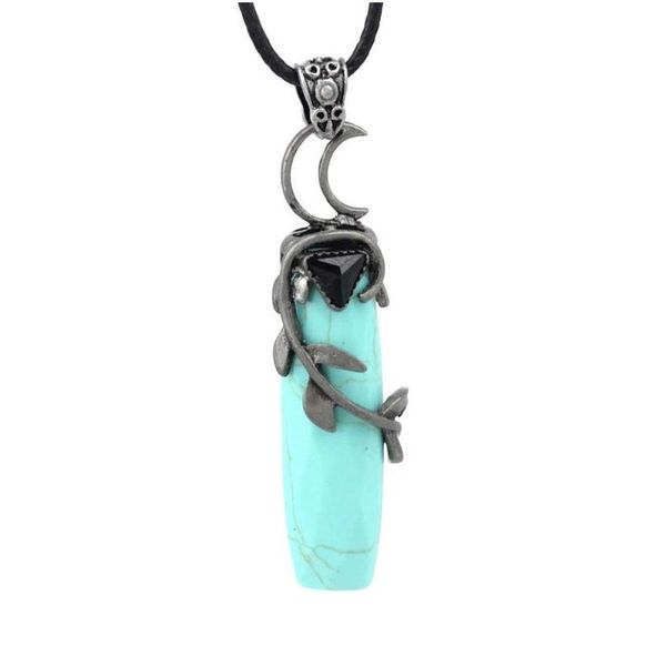 

natural stone crystal pendant necklace antique silver color purple pink quartz leaves winding faceted rectangle long n jllszr, Black