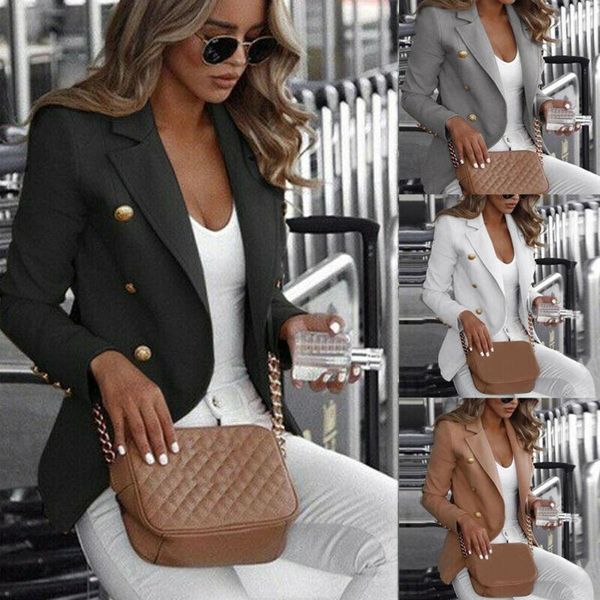 

plus size s-4xl women long sleeve slim fit jacket coat single-breasted coat ladies formal business jacket solid casual, Black;brown