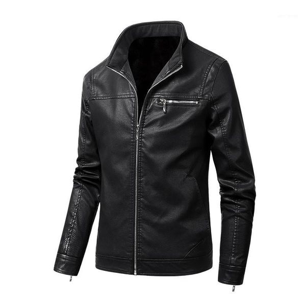 

men's jacket new fashion autumn winter male biker leather jacket slim men stand collar pu coats plus velvet overcoat size 6xl1, Black