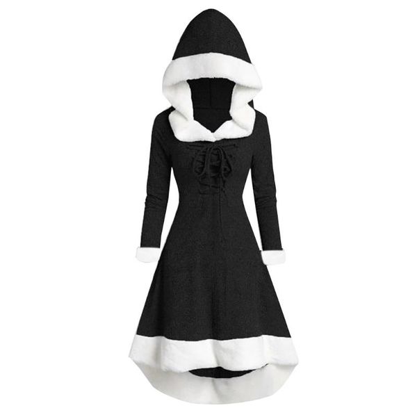 

ropa mujer christmas dress womens winter fashion long sleeve patchwork hooded vintage dress party roupa feminina #l20, Black;gray