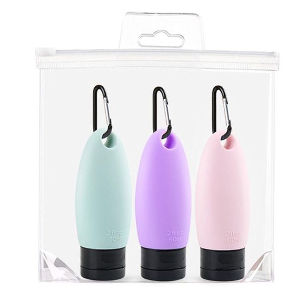 

3pcs portable silicone refillable container squeezable reusable hand sanitizer empty travel bottle with keychain carrier