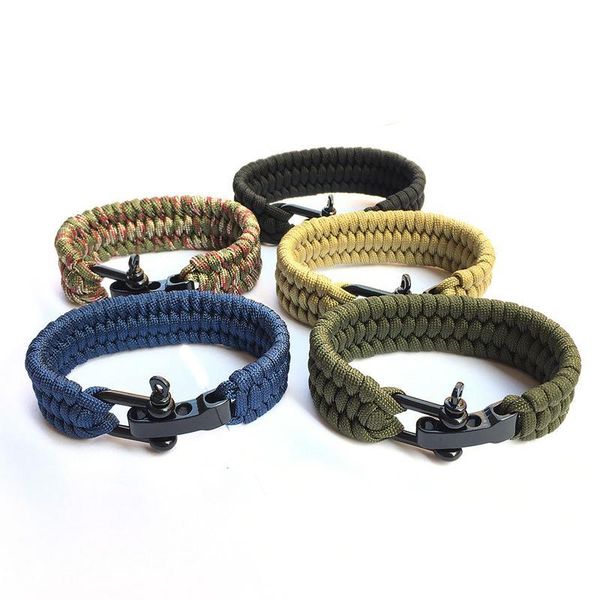 

hight quality mens stainless steel anchor shackles black leather bracelet adjustbale nylon rope men survival wristband qylgdp