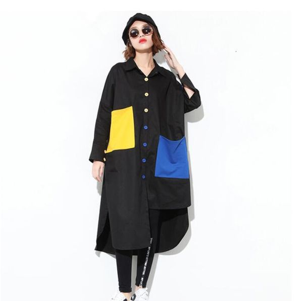 

2021 spring new personality pocket jumpers casual sleeve irregular long shirt p1369 femme v7hi, White