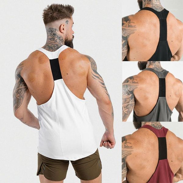 

new casual men' fitness sleeveless tank gym sports running vest slim muscle bodybuilding male exercise tee tank 1, White;black