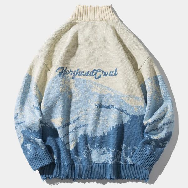 

seveyfan sweaters men 2021 snow mountain pullover knitted hip hop sweaters harajuku casual knitwear jumper, White;black
