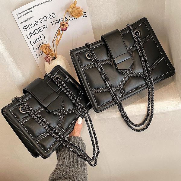 

swdf classic rivet pu leather bag for women 2021 chain shoulder bag lady handbags and purses female solid color travel hand